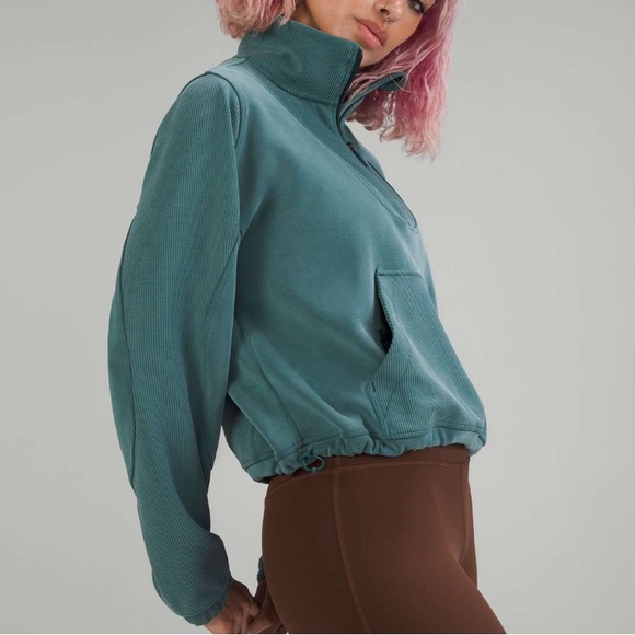 lululemon athletica Tops - Lululemon Brushed Softstreme Ribbed Half Zip Pullover Green Jasper (Flaw) Size 4